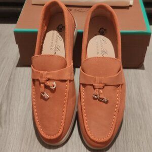 Loro Piana Women's Orange and Tan Loafers